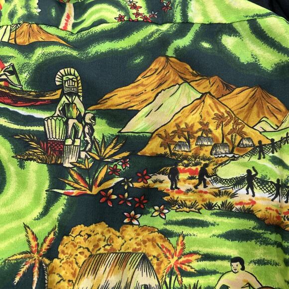 Vintage 1970s Van Cort Men Sz Large Shirt Islander Hawaiian Print Pointed Collar - Picture 4 of 16